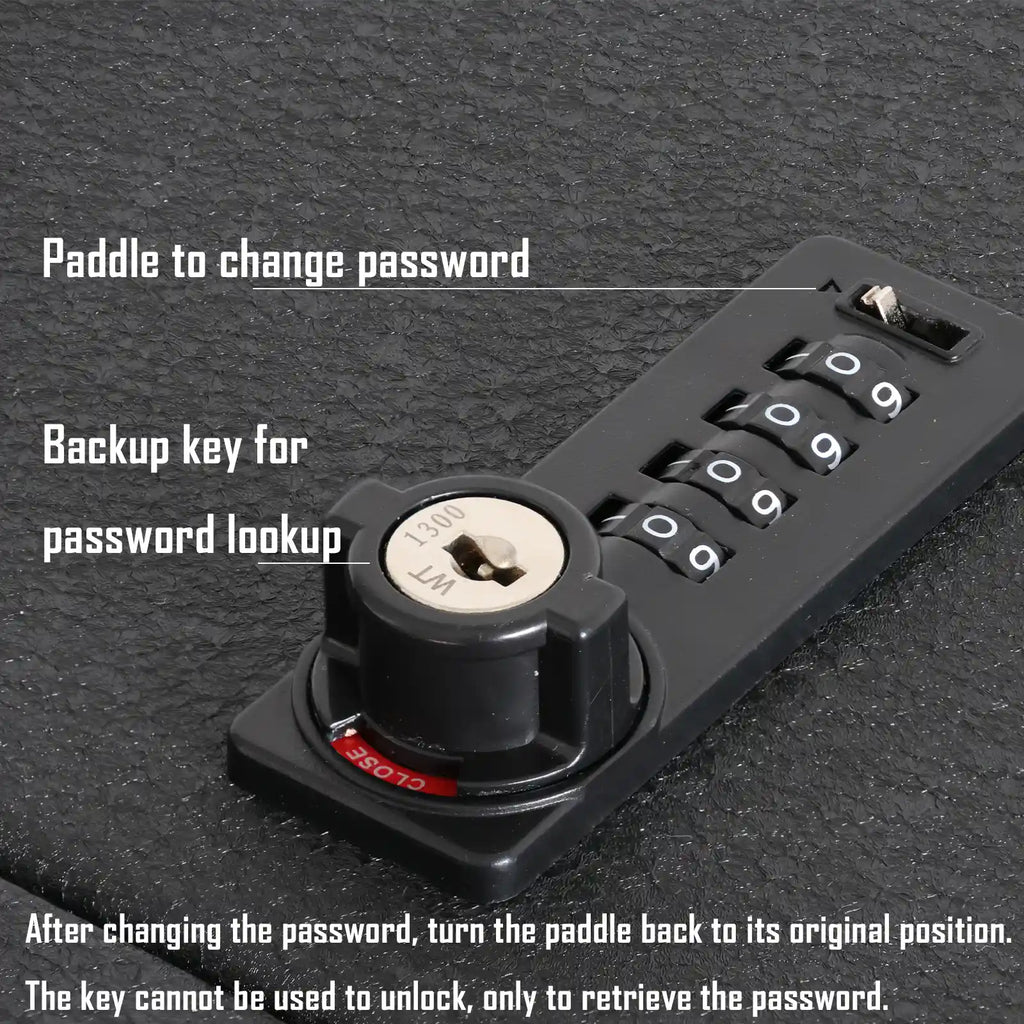 Instructions for 2021-2024 GMC Yukon GMC Yukon Denali and GMC Yukon XL console gun Safe 4 digit combo lock with backup key