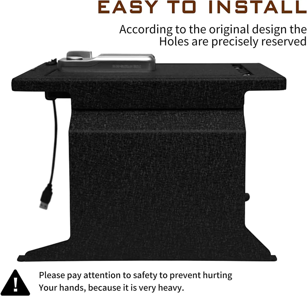 The installation of the 2012-2014 Ford F150 and Ford Platinum Center console electronic keypad lock gun safe is very simple